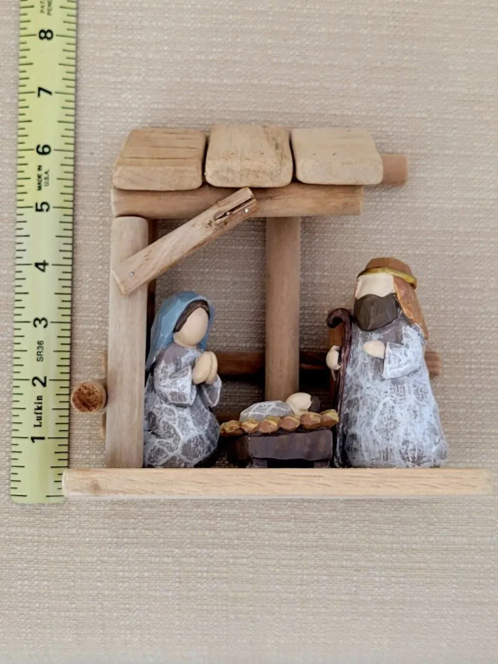 Miniature Wooden Nativity Set Holy Family Rustic Christmas Tabletop Tree Decor